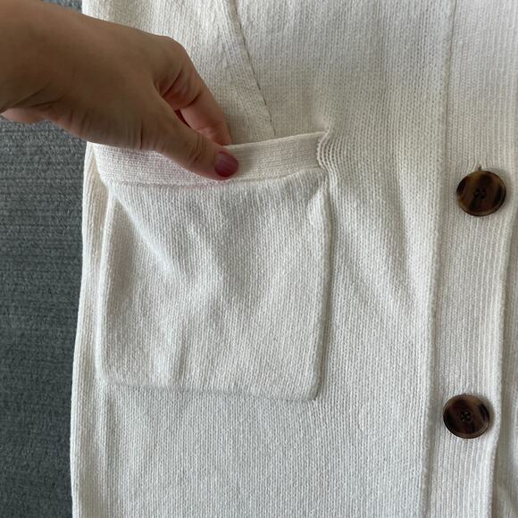 Ann Taylor Cardigan Dress Sweater Women L Cream Stretch Minimalist Capsule - Picture 6 of 8